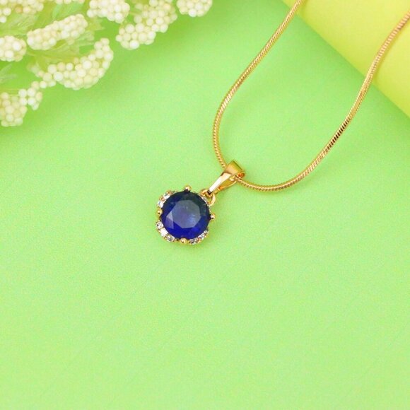 "Elegant Round Blue Gemstone Pendant in Rose Gold, XPPT1324 - Picture 11 of 13